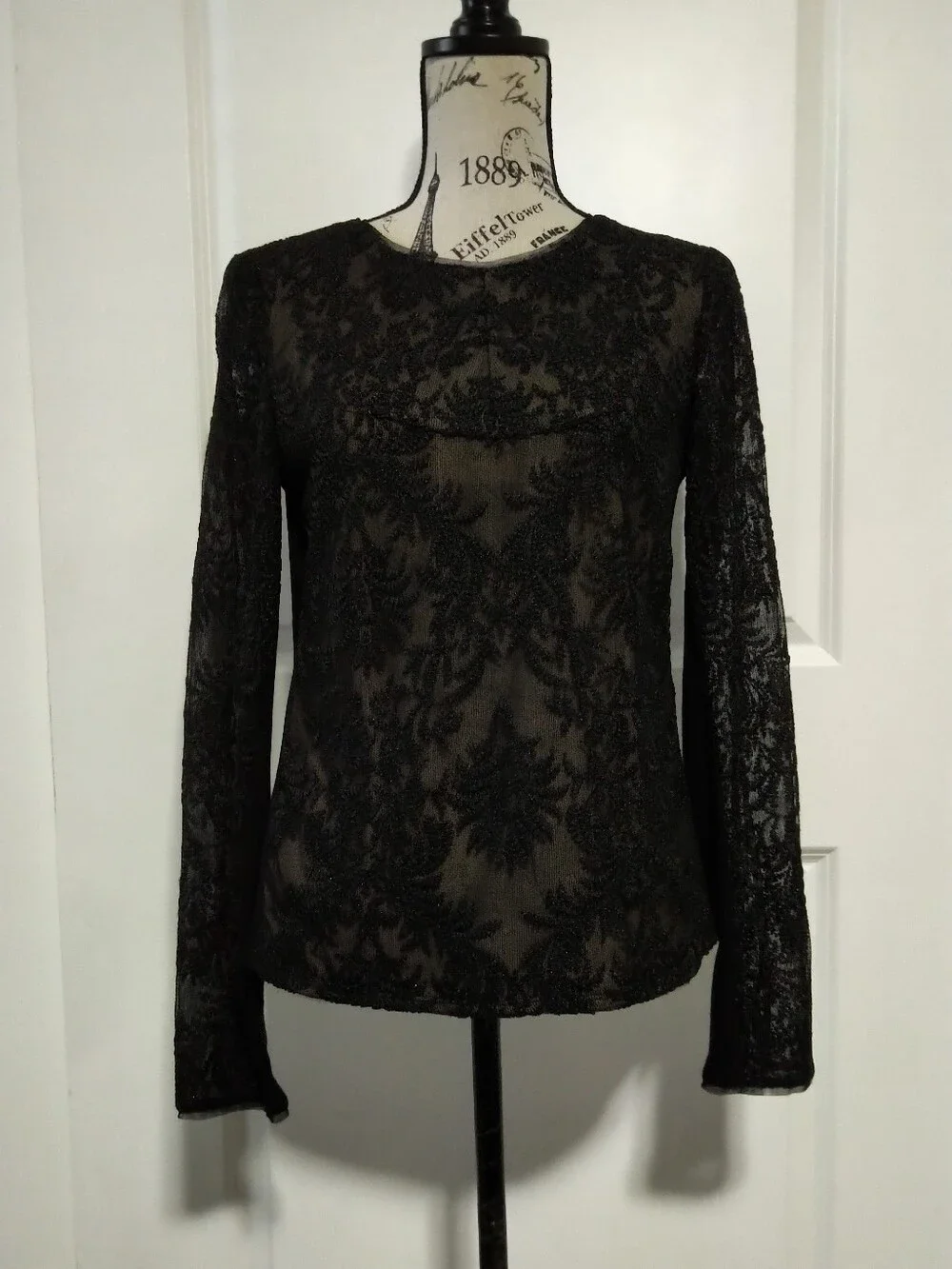 BRAND NEW BCBGMAXAZRIA Black Lace Long-Sleeve Top